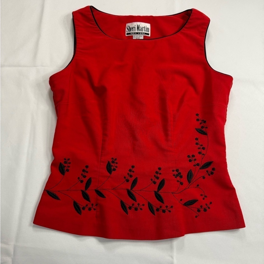 Sheri Martin Red Fitted Embellished Tank Top